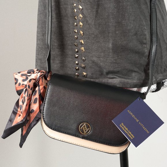NWT Adrienne Vittadini Black Scarf Crossbody Bag - Picture 3 of 5